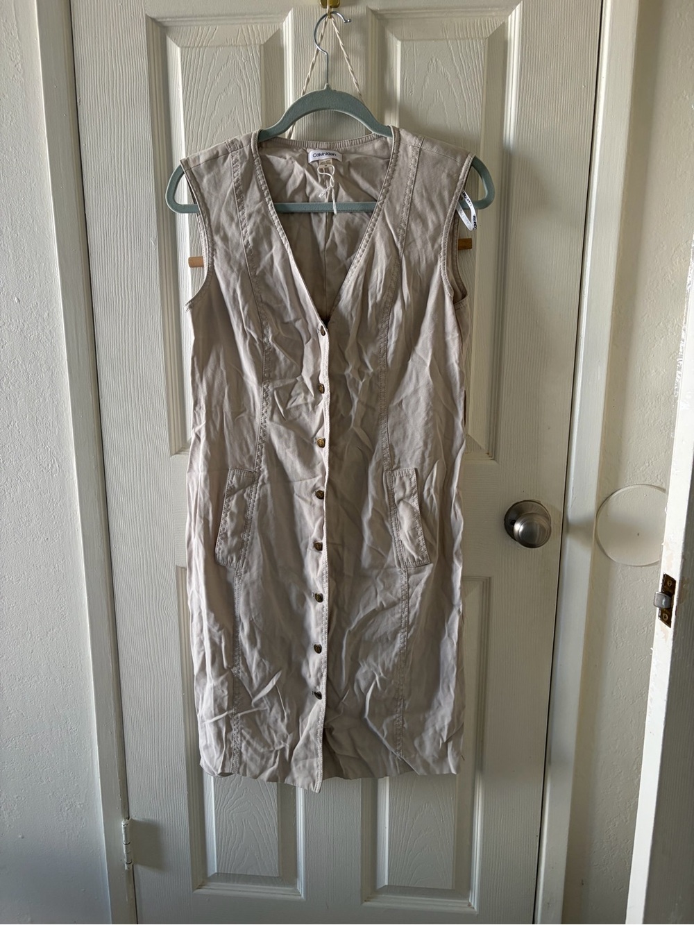 Calvin Klein Beige Button-Front Midi Dress